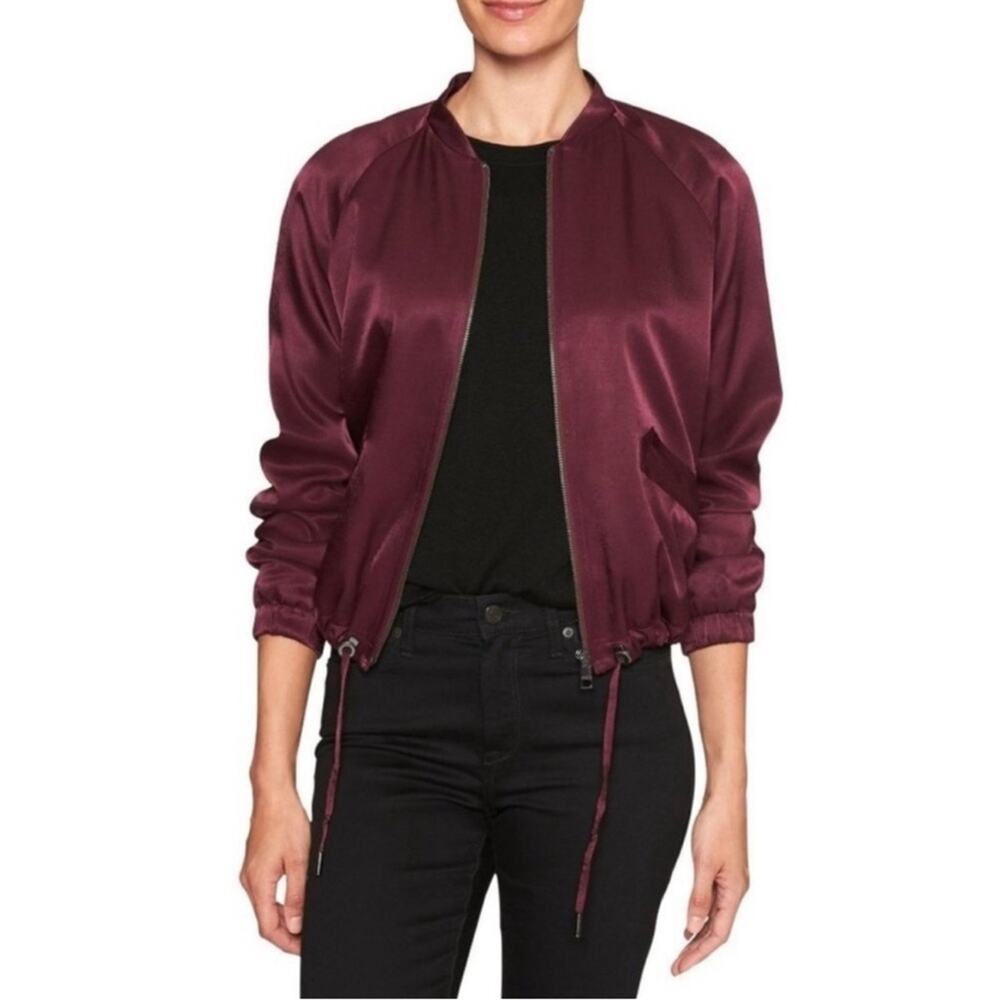 Banana Republic Factory Burgundy Satin Bomber Jacket